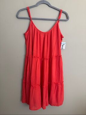 NWT- Elan tiered spaghetti strap mini dress/cover up, Coral, size Medium